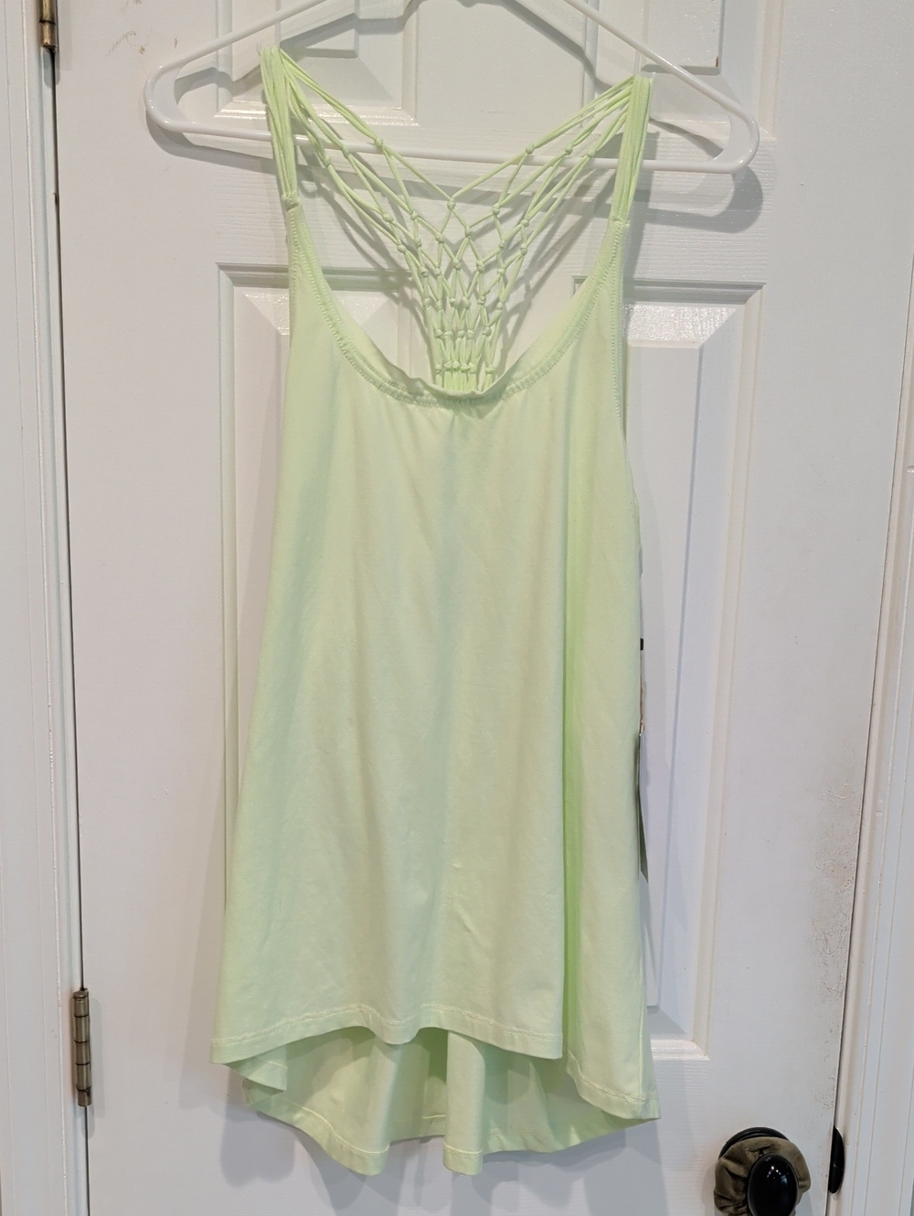 Earth Yoga Light Green Macramé-Back Tank Top